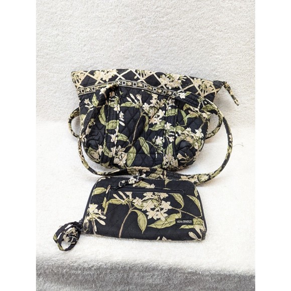 VERA BRADLEY Jasmine Black White Green Floral Purse & Wallet Retired Pattern - Picture 2 of 4